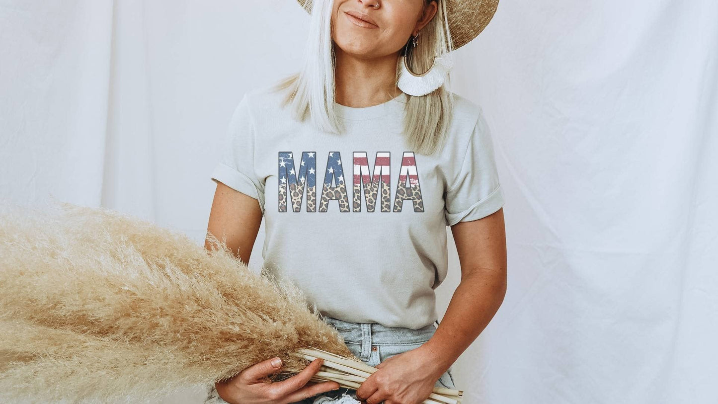 America Leopard Mama Tee | Patriotic T Shirt