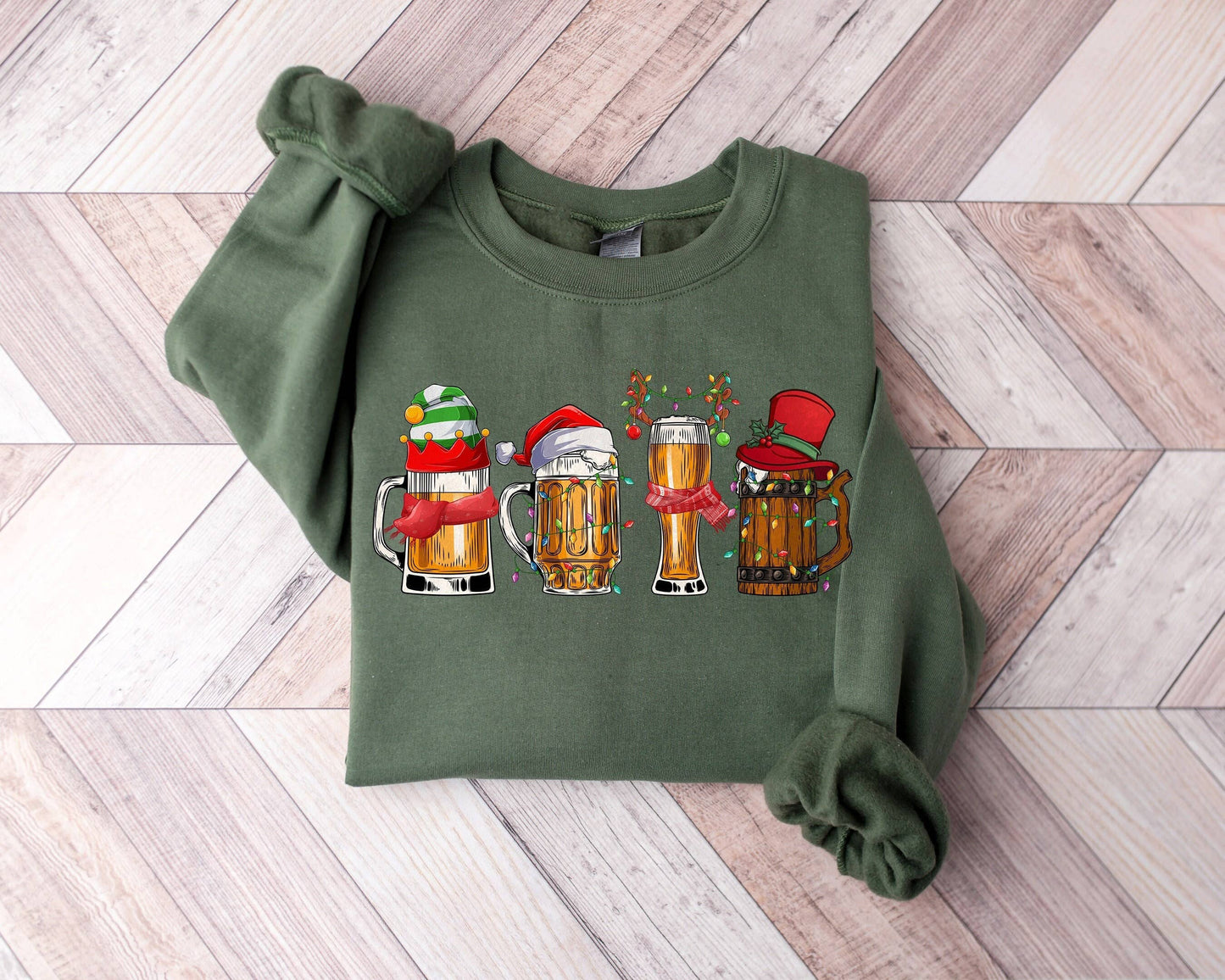 Christmas Beers Tee with Santa & Lights Design