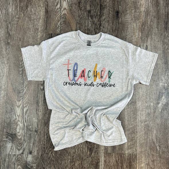 Teacher - Crayons - Kids - Caffeine On Ash Gray Tee