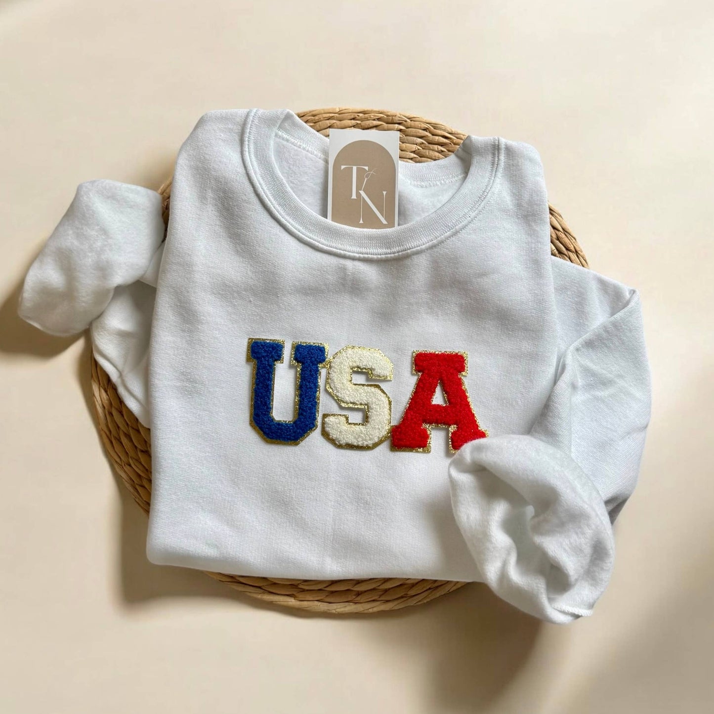 Chenille Patch USA Sweatshirt, Independence Day Apparel