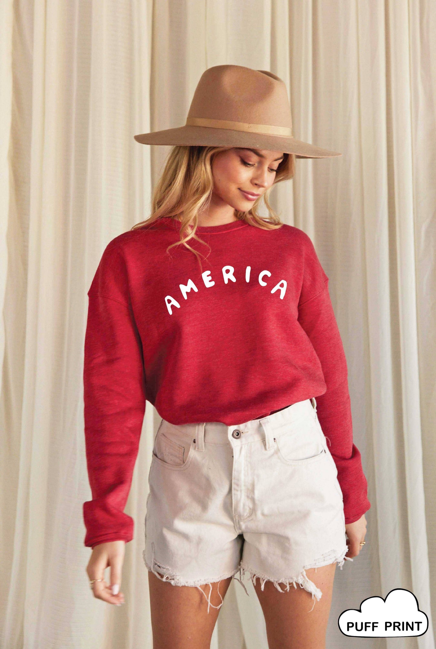 America Puff Print Graphic Sweatshirt
