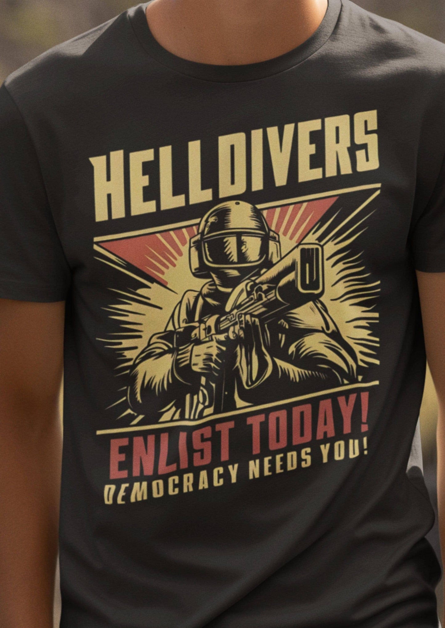 Democracy Defender Tee - Sci-Fi Soldier Shirt For Gamers