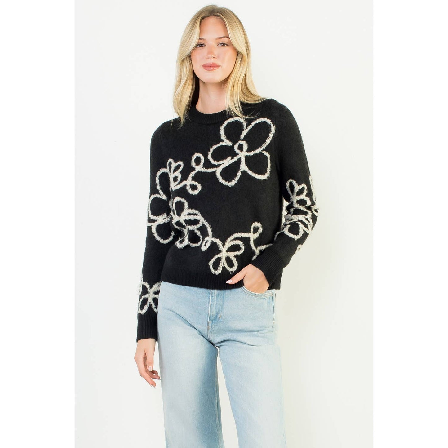 Floral Detailed Mohair Sweater