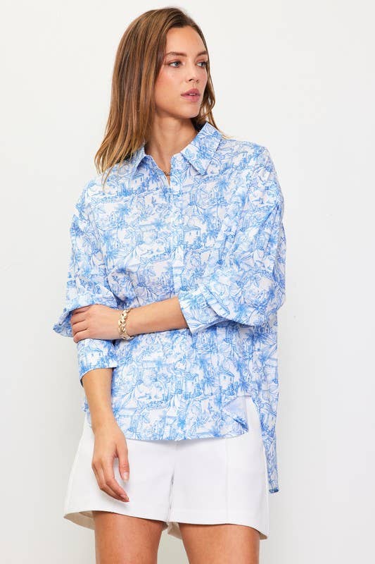 Long Sleeve Printed Button-Down Shirt