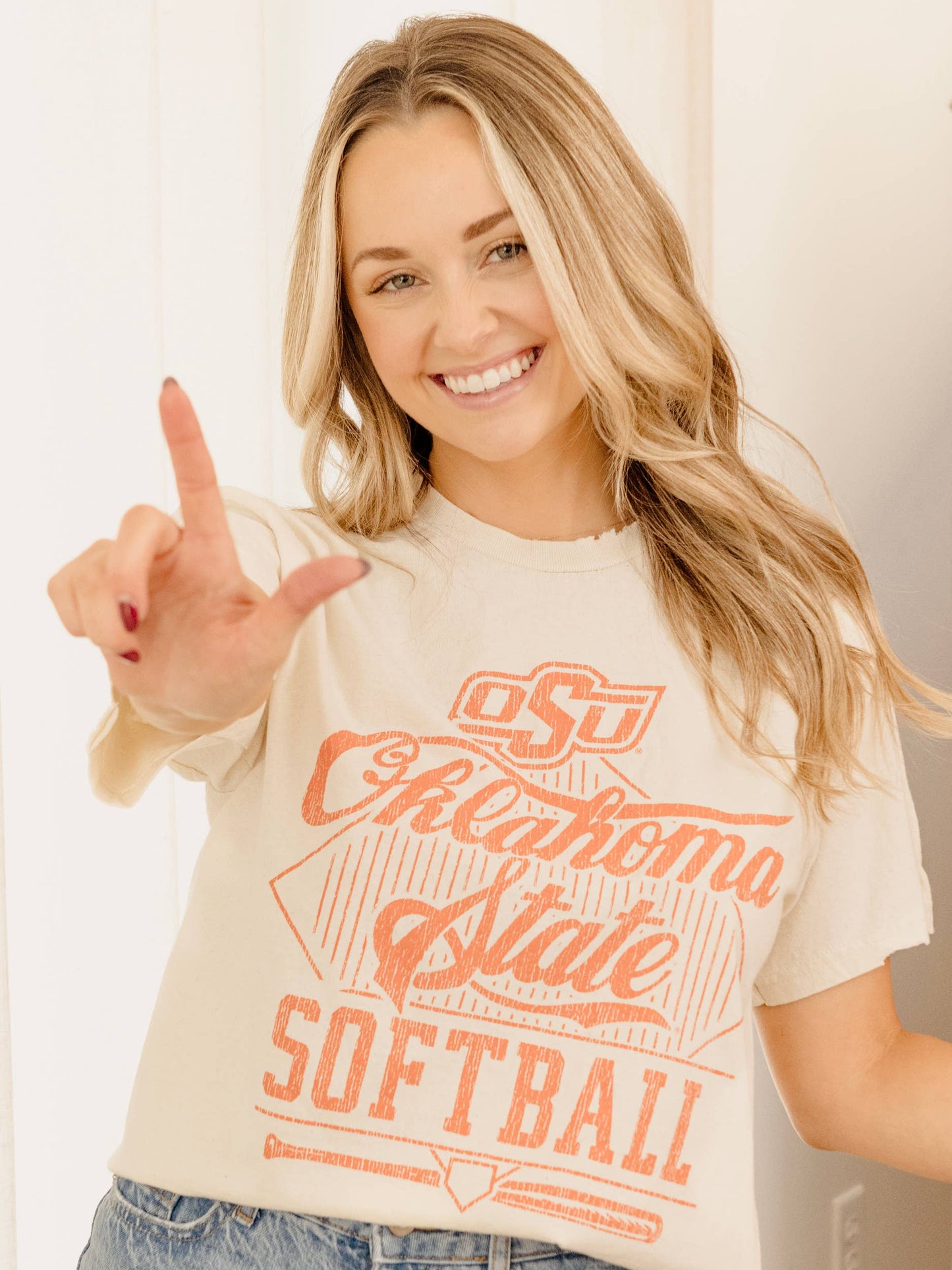 Oklahoma State Cowboys Softball Off White Thrifted Tee