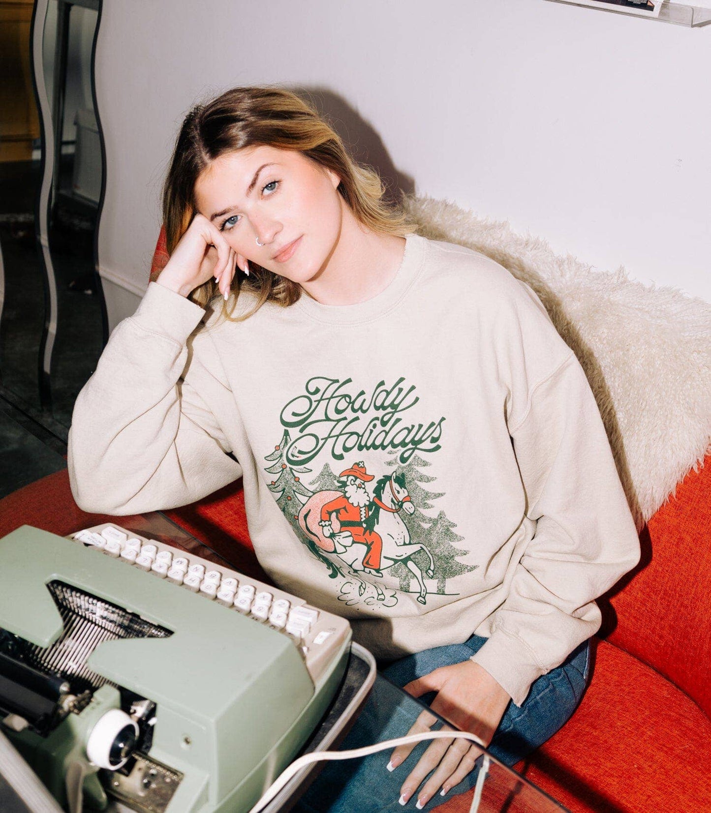Howdy Holidays Sand Thrifted Sweatshirt