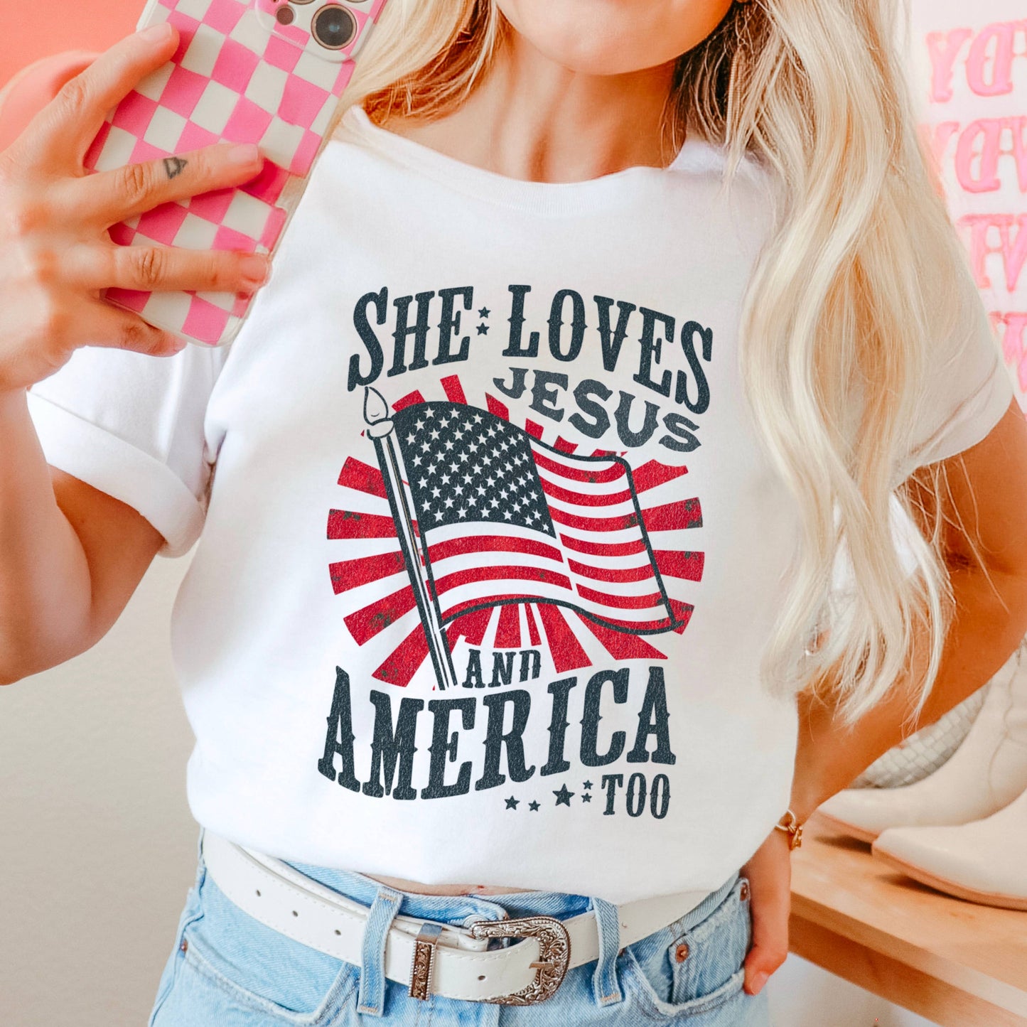 She Loves Jesus | July 4th Graphic Shirt |Comfort Color