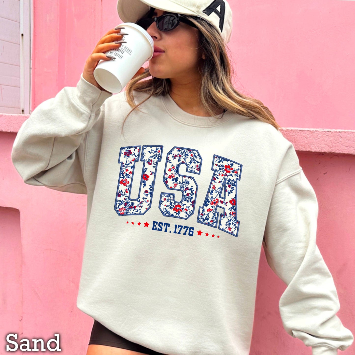 Patriotic USA Floral July 4th Women’S Graphic Sweatshirt