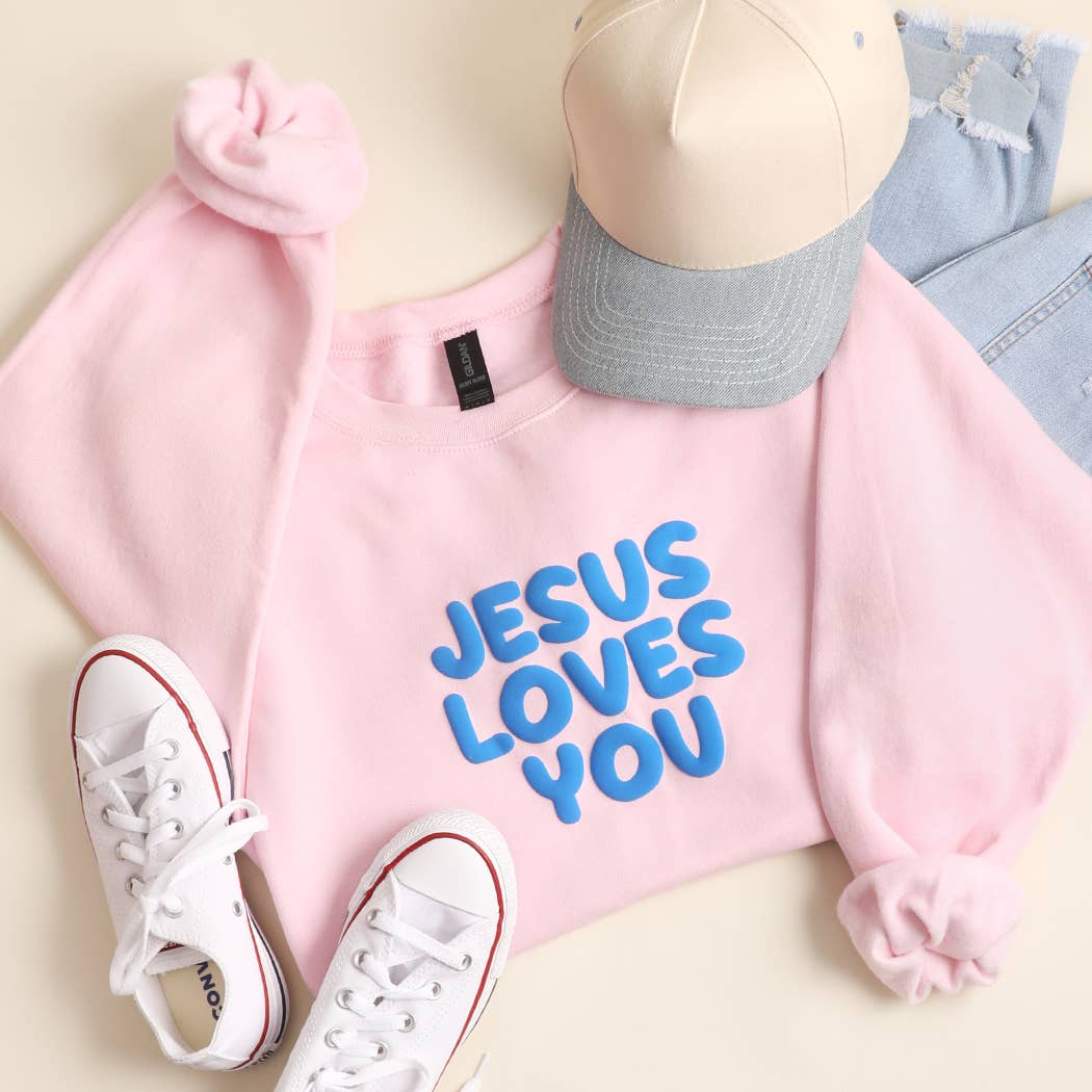 Jesus Loves You Puff Print Heavyweight Sweatshirt