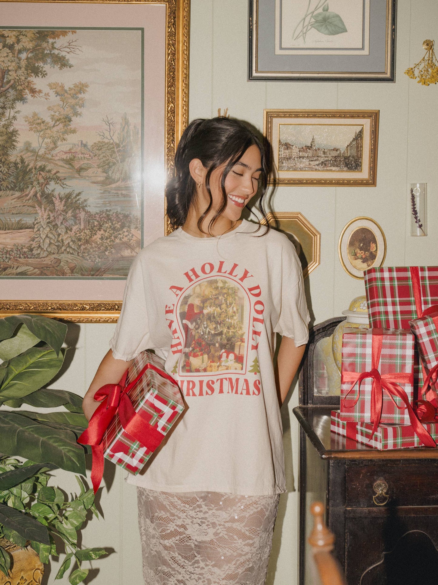 Have A Holly Dolly Christmas Off White Thrifted Tee