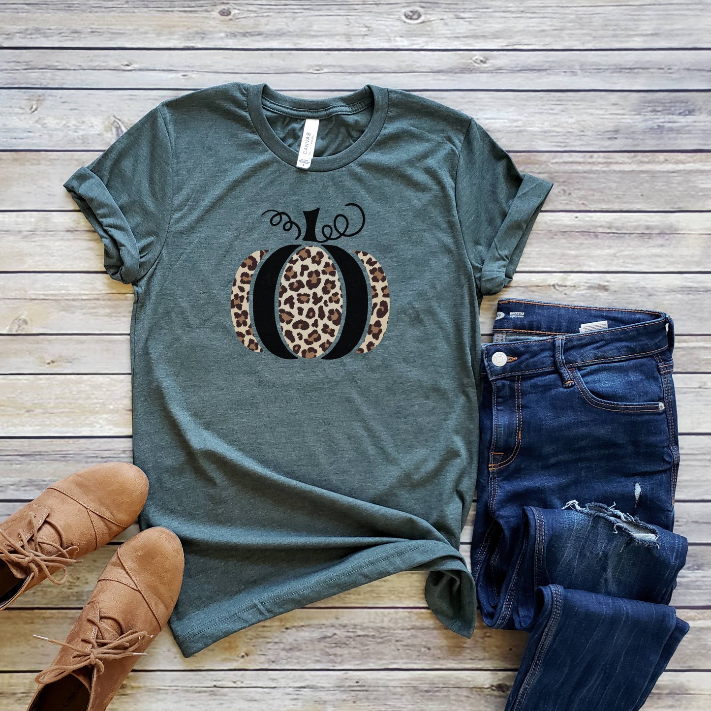 Leopard Print Pumpkin Tee | Fall | Halloween | Sizes XS-2XL