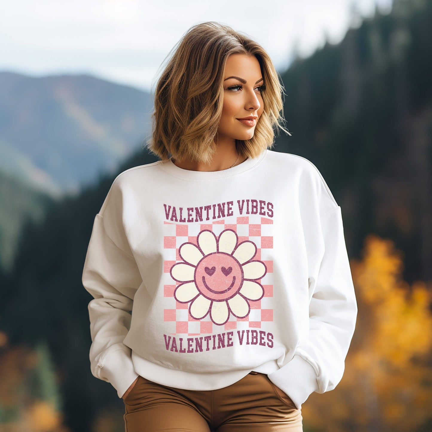 Valentine Vibes Checker Crew Neck Sweatshirt