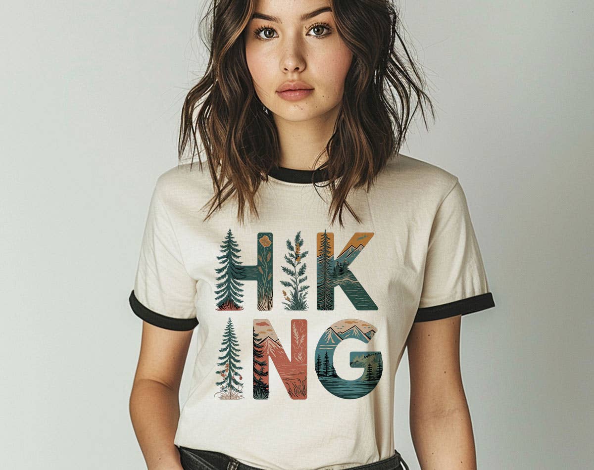 Hiking Tree Nature Drawing - Mountain Outdoors Ringer Shirt