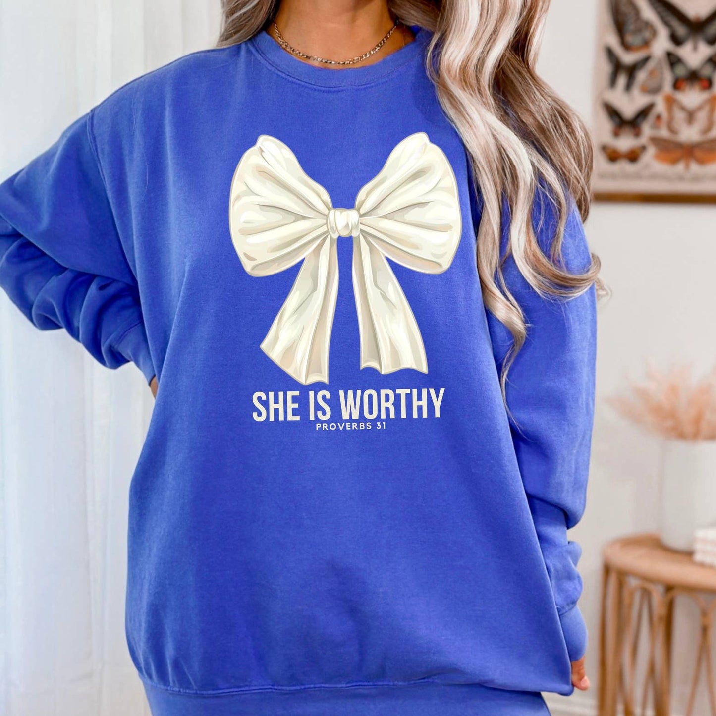 She Is Worthy Sweatshirt | Christian Apparel | Proverbs