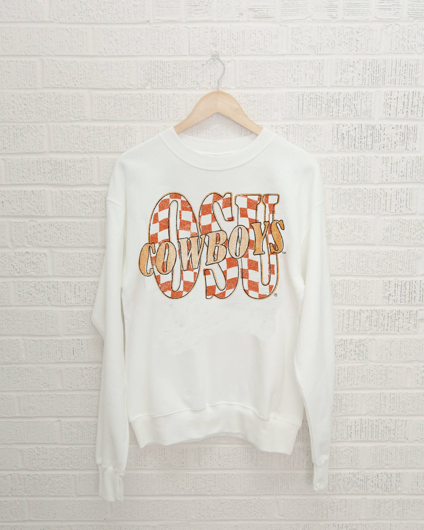 Osu Cowboys Twisted Check White Thrifted Sweatshirt