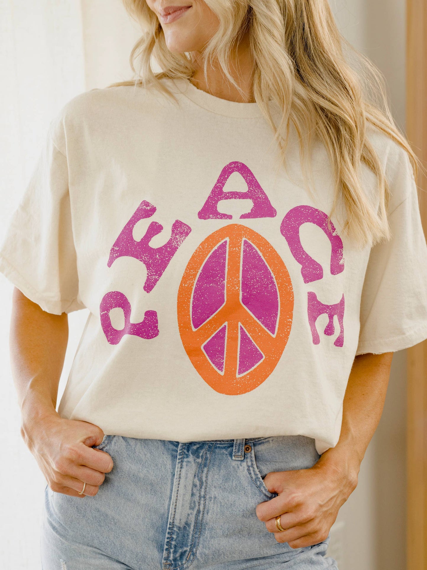 Peace Sign Off White Thrifted Graphic Tee