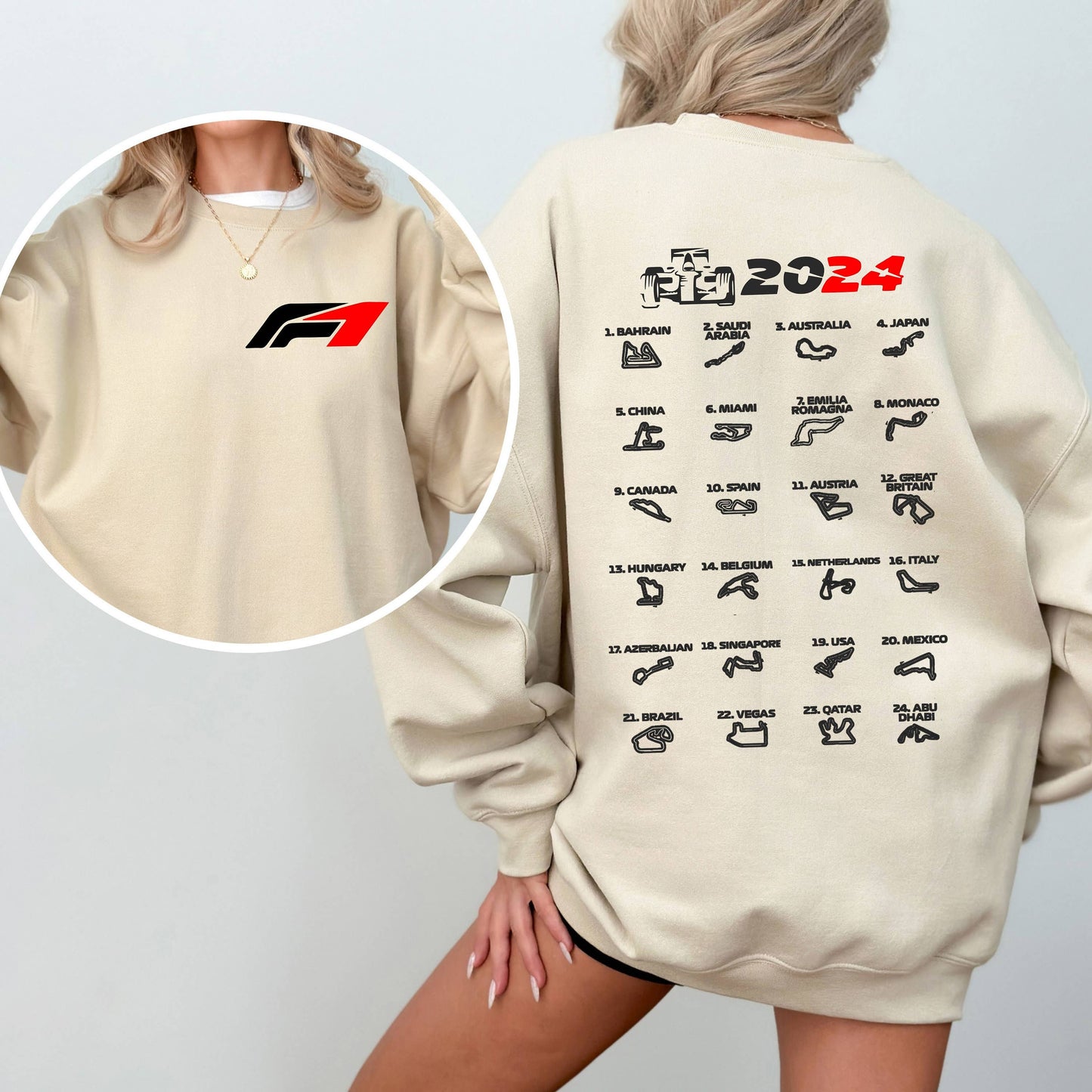 Formula 1 2024 Grand Prix Schedule Beige Sweatshirt