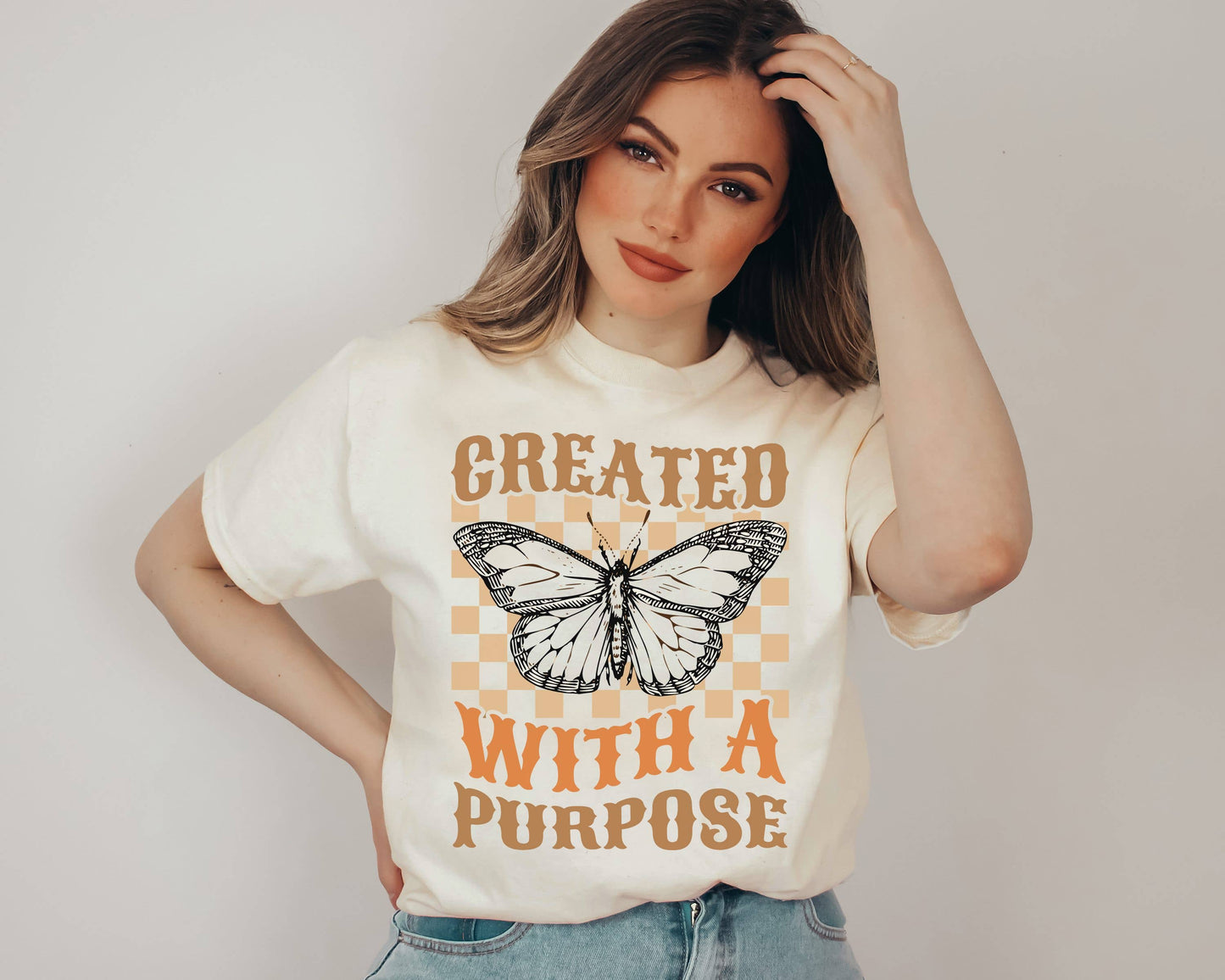 Checkered Created with A Purpose Religious Graphic Tee