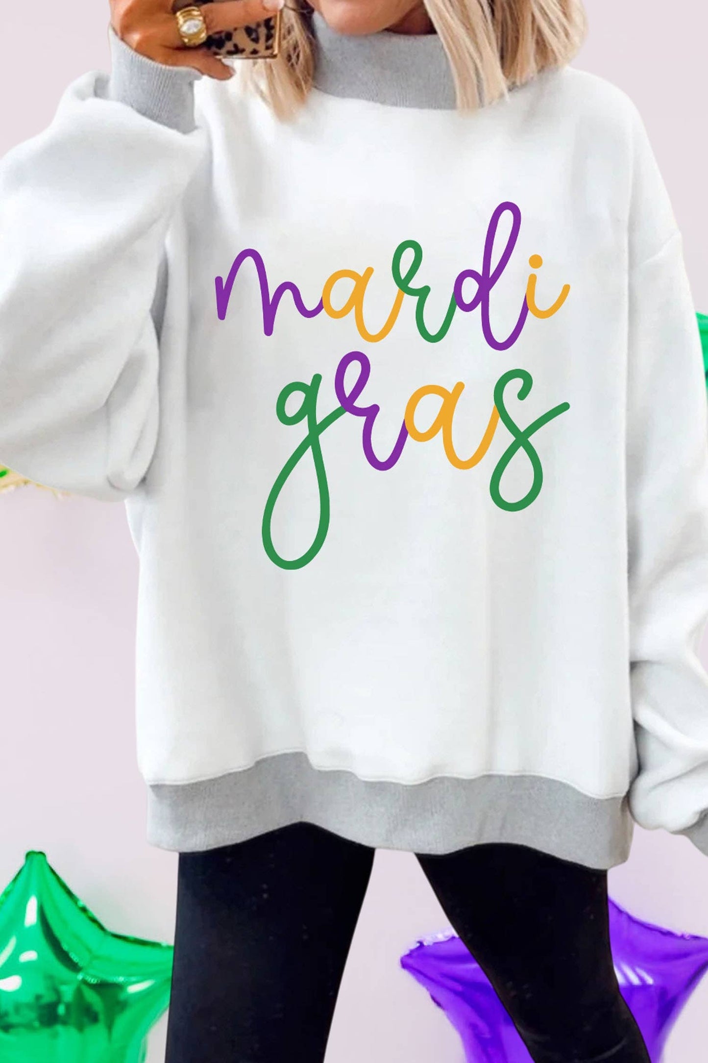 Fleur De Lis & Script Mardi Gras Reversible Sweatshirt