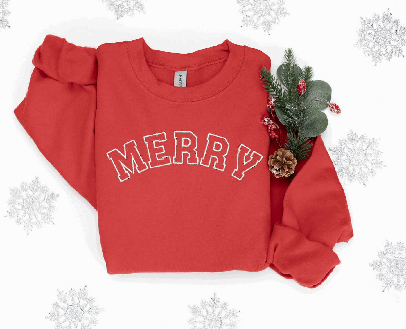 Merry Sweatshirt, Christmas Embroidered Sweatshirt