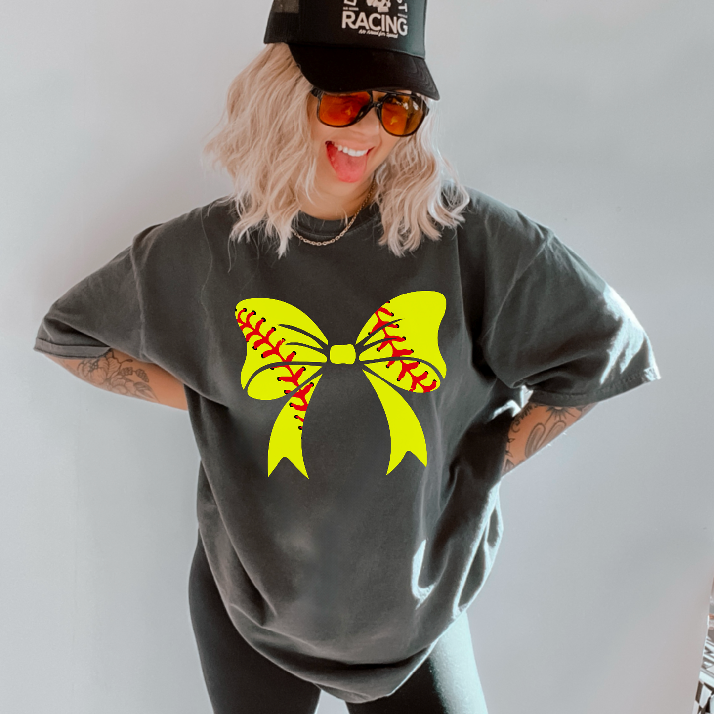 Softball Coquette Bow Comfort Color Graphic Tee