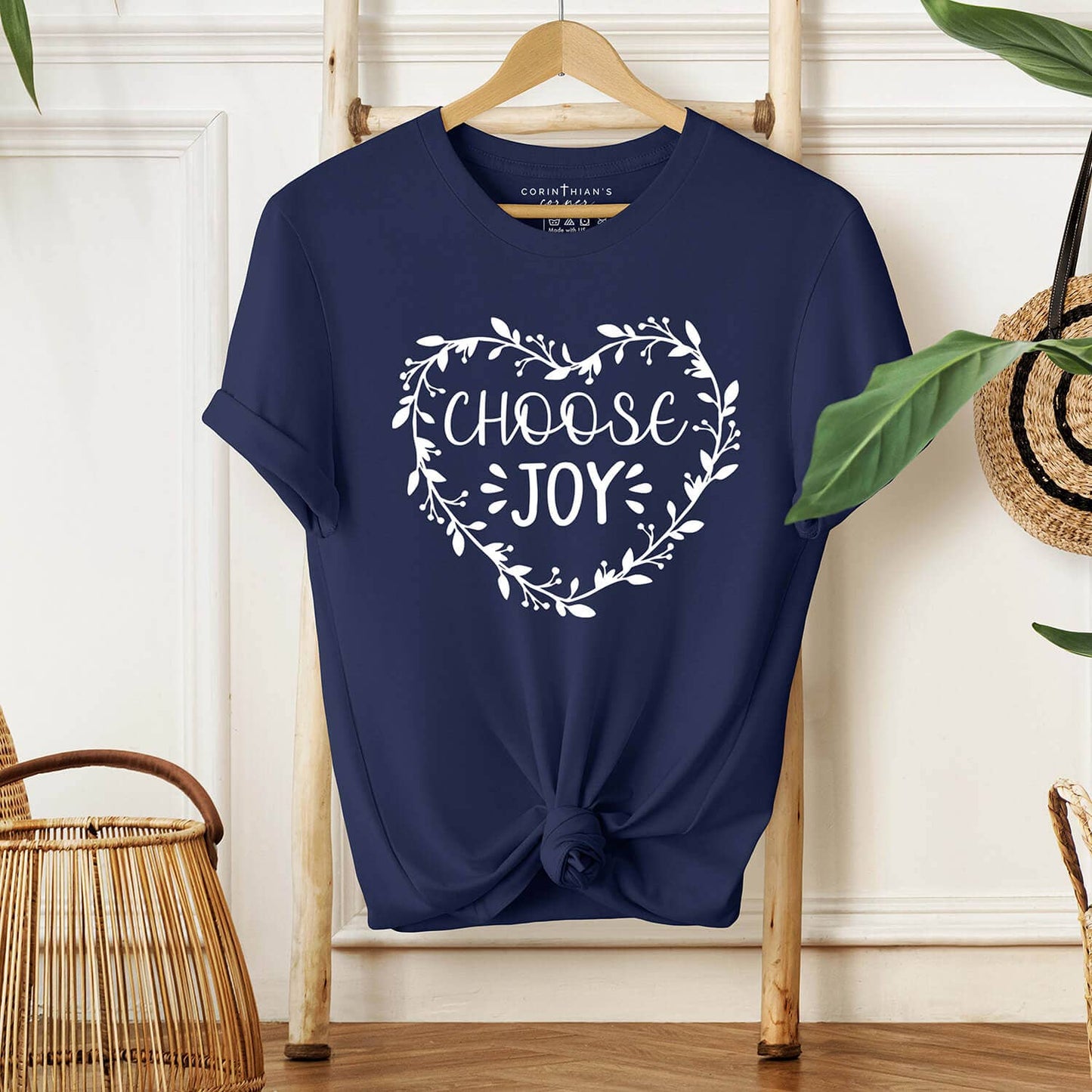 Choose Joy Shirt Christian Graphic Tee Shirt (Navy)