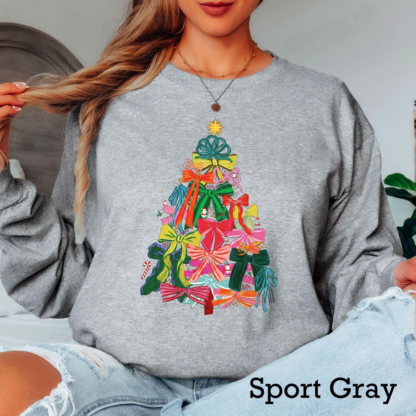 Bow Christmas Tree Christmas 2025 Long Sleeve Shirt | Gildan