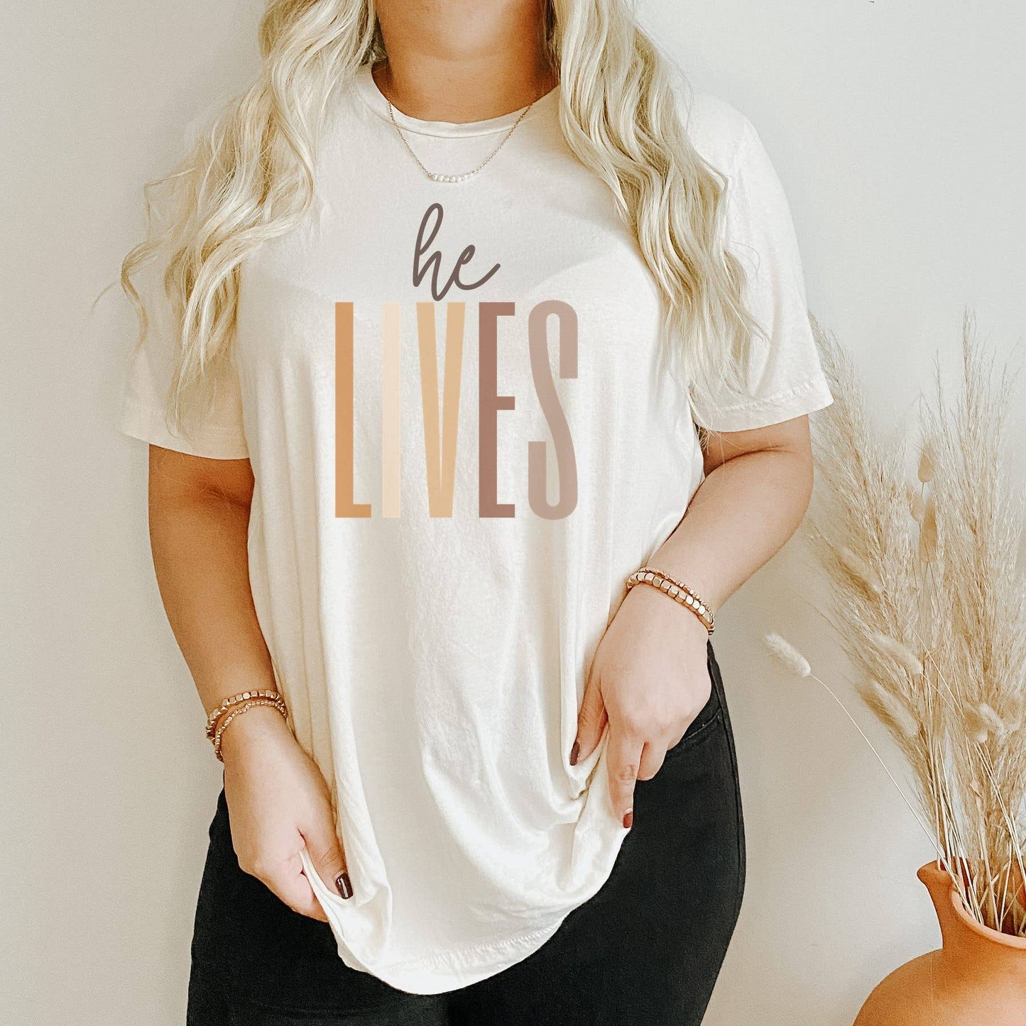He Lives Earth Tones Graphic Tee | Easter Tees