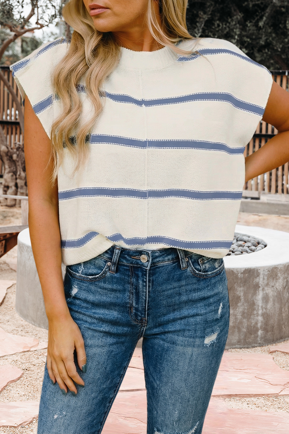 Striped Short Sleeve Casual Sweater Vest (S-Xl)