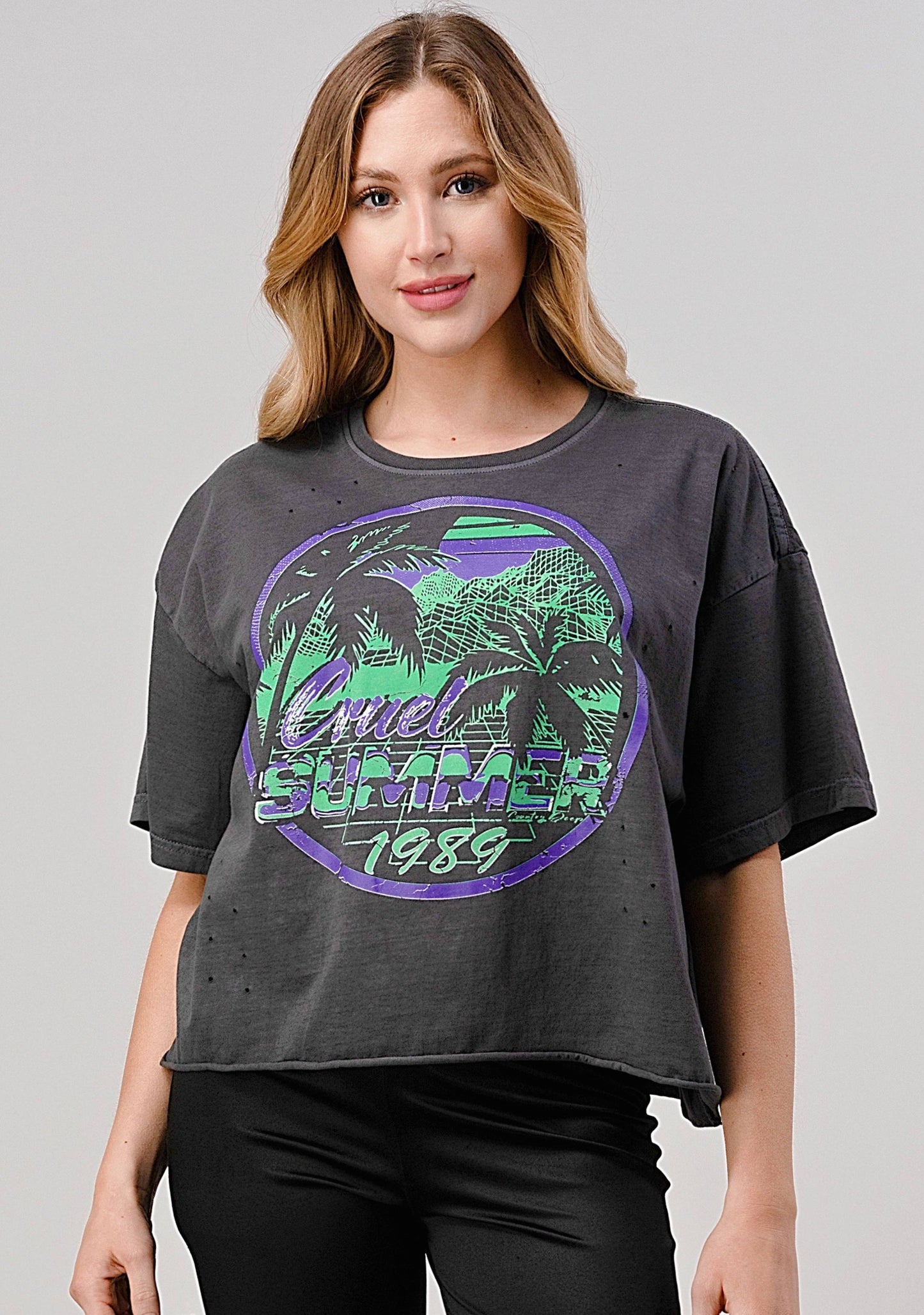 Cruel Summer 1989 Vintage Oversized Distressed Cropped T--Shirt