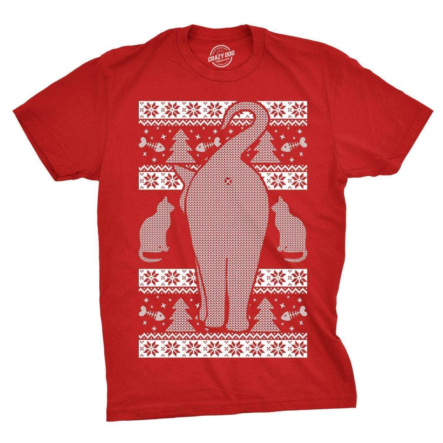 Festive Feline Butt Funny Christmas T Shirt For Men