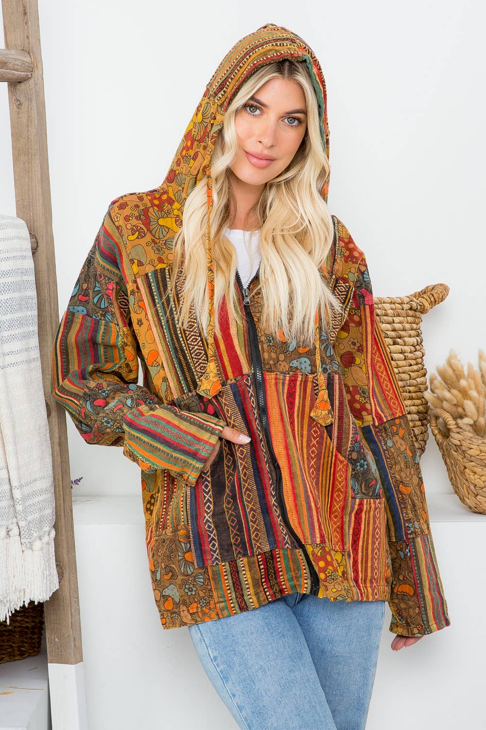 Plus Size - Patchwork Hoodie Jacket (KT-1356)