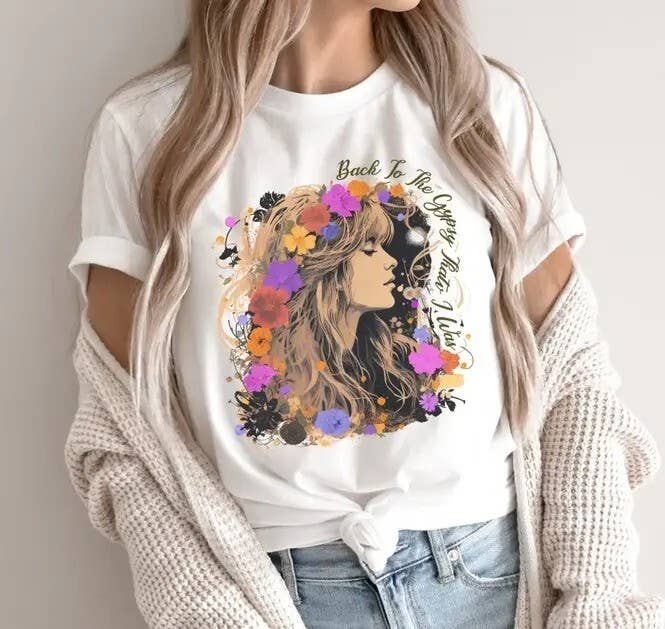 Stevie Nicks Upcycled T-Shirt Hippie Boho Concert