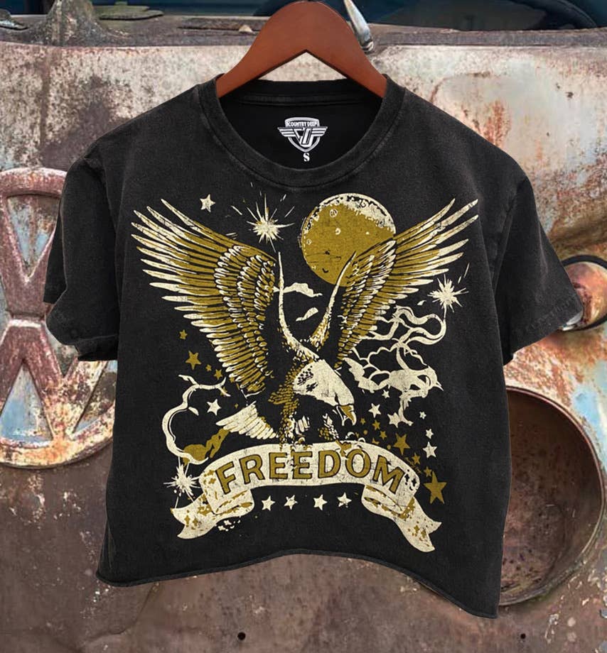 Freedom Relaxed Cropped Acid Wash T-Shirt