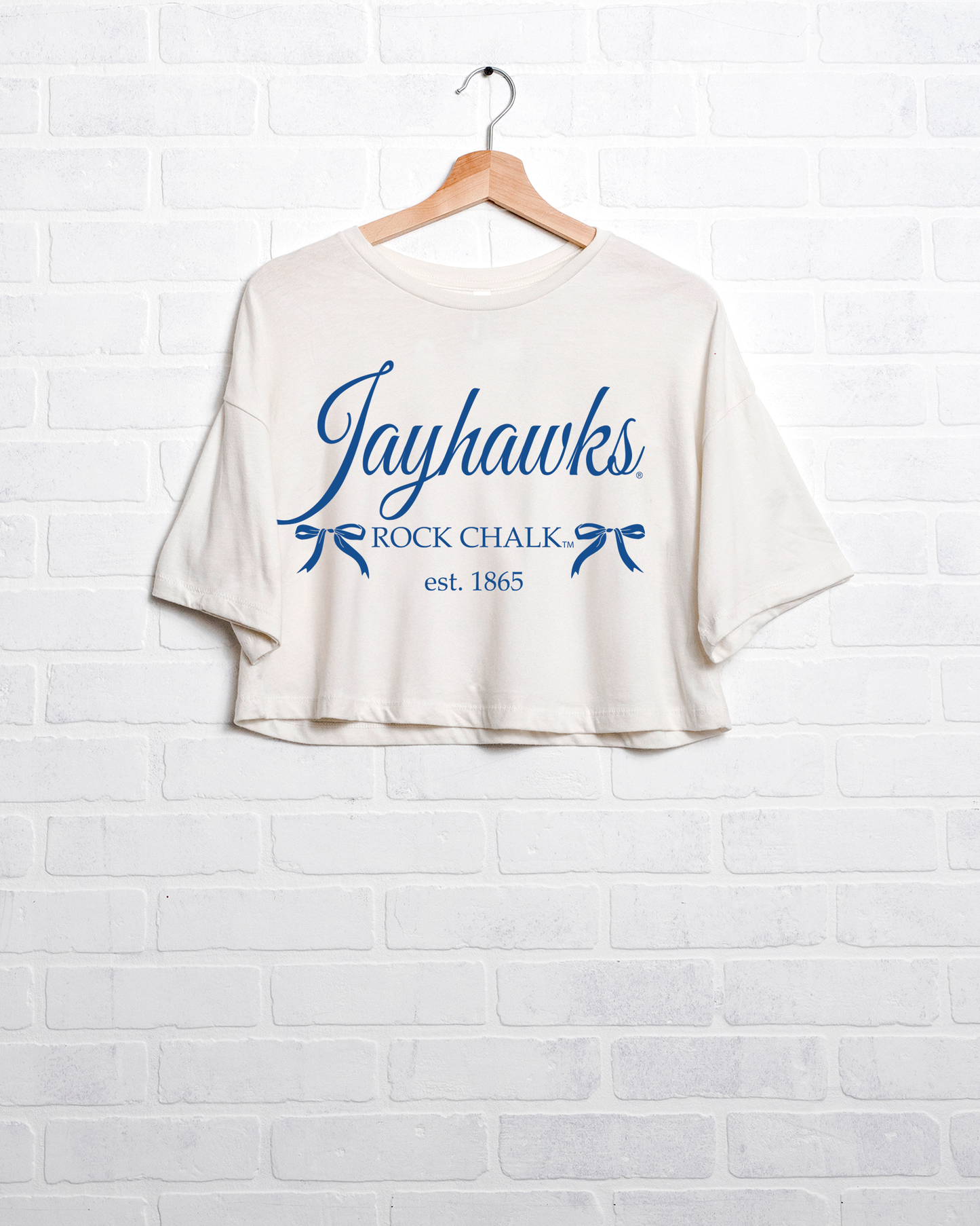 Ku Jayhawks Established Bows Off White Cropped Tee