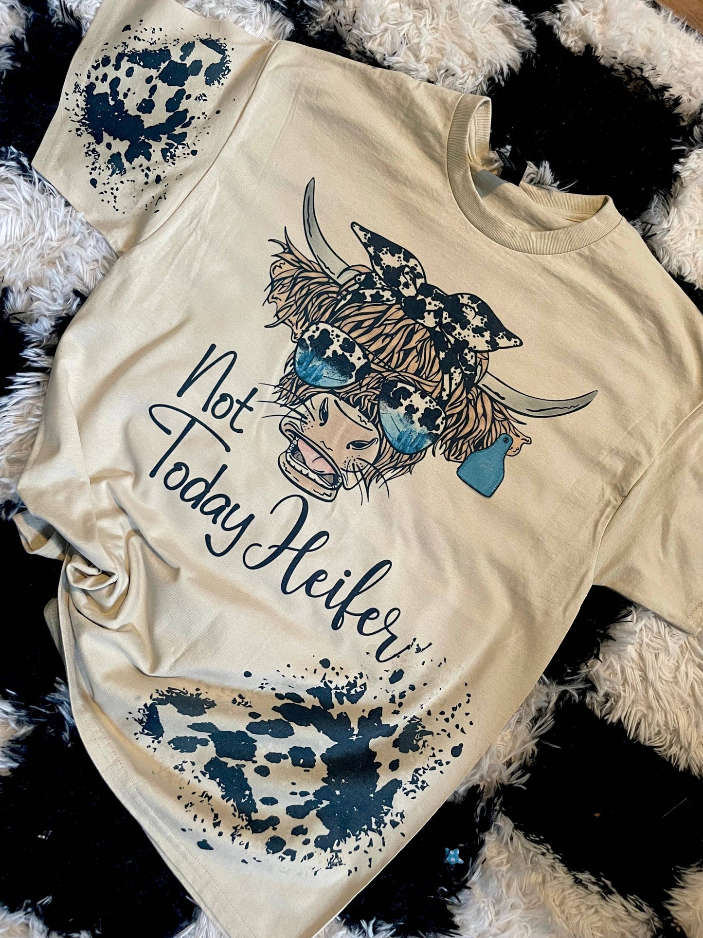 Not Today Heifer Cowhide/Cow Print Tshirt