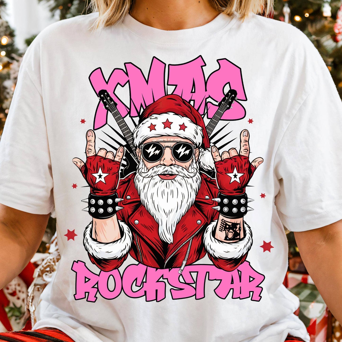 Rock Santa Christmas Holiday Shirt Winter Dad