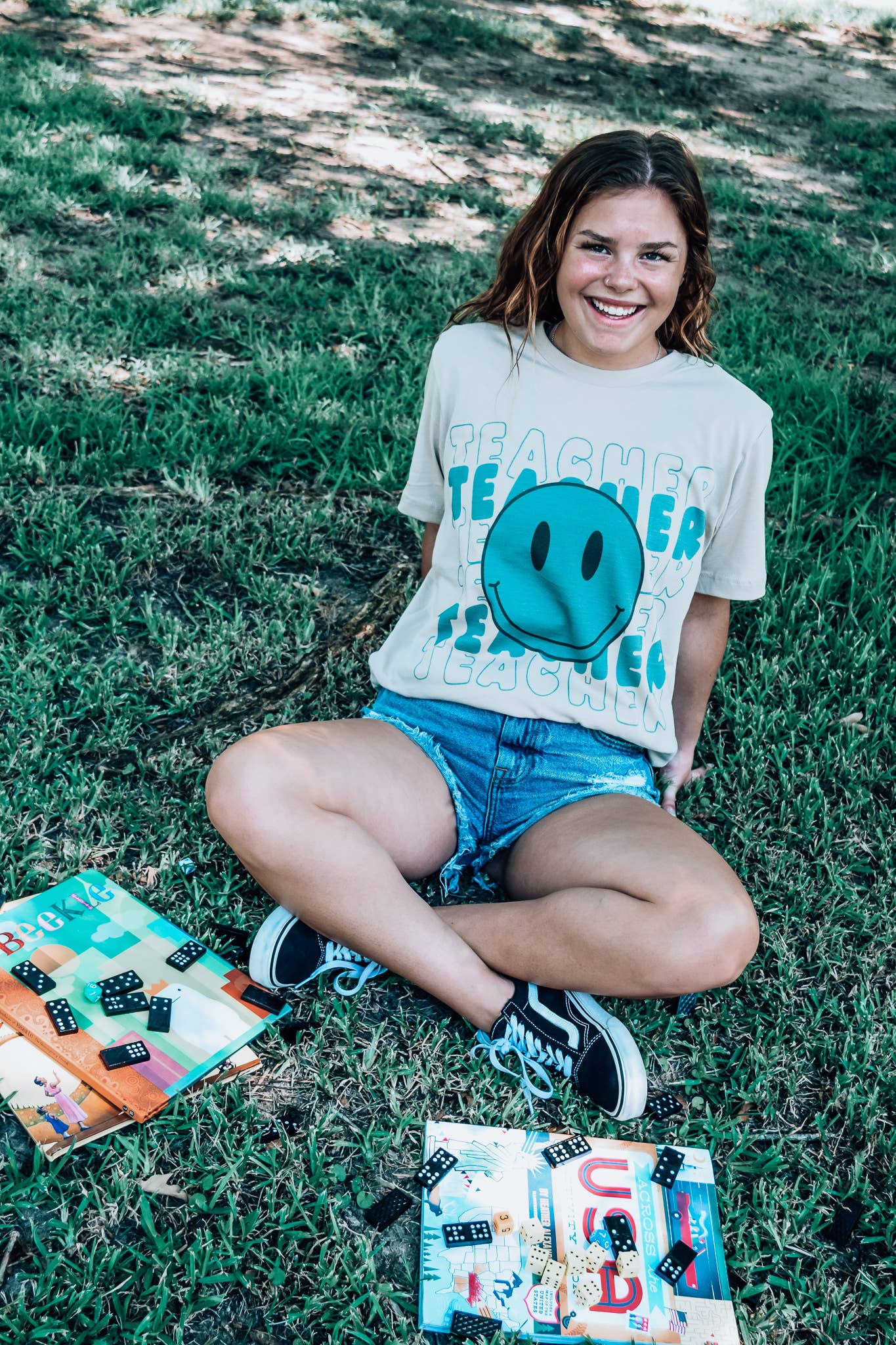 Smiley Face Teerc Teacher T-Shirt For Women in Tan