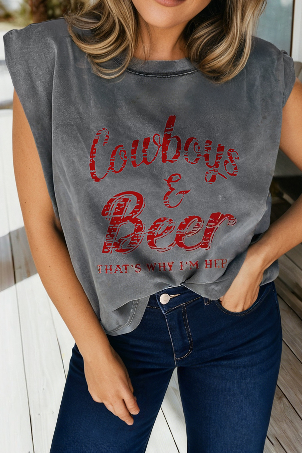 Cowboy & Beer Western Graphic Mineral Wash Tank Top (S-Xl)