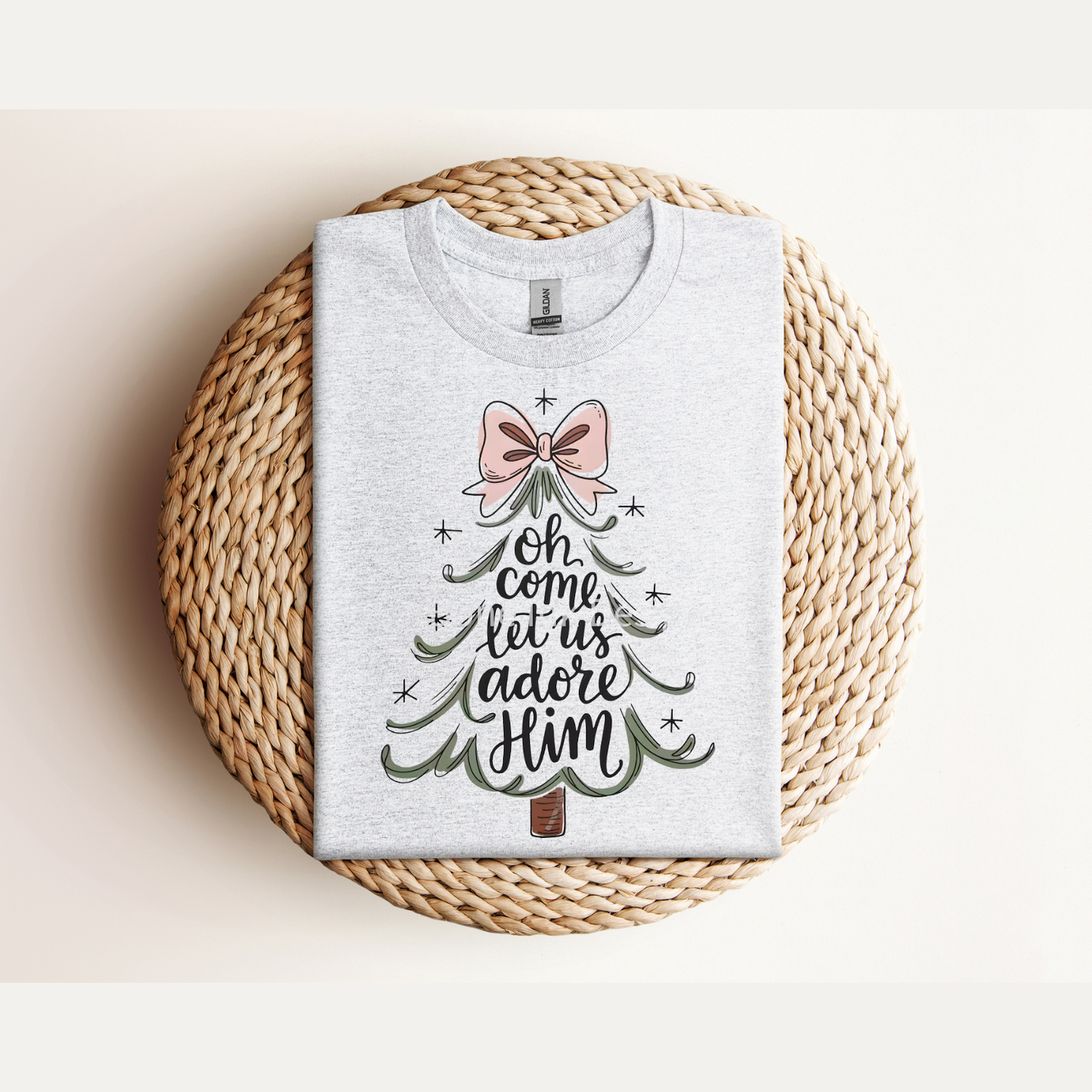 Let Us Come Adore Him Christmas Tree Jesus Shirt