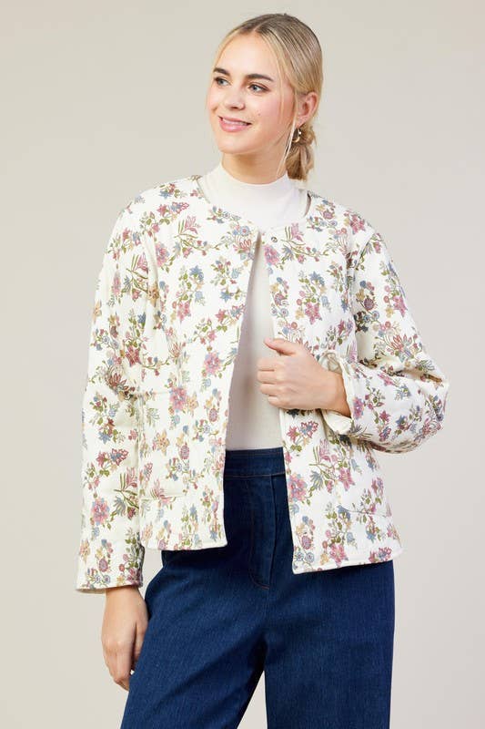 Long Sleeve Floral Print Quilted Jacket