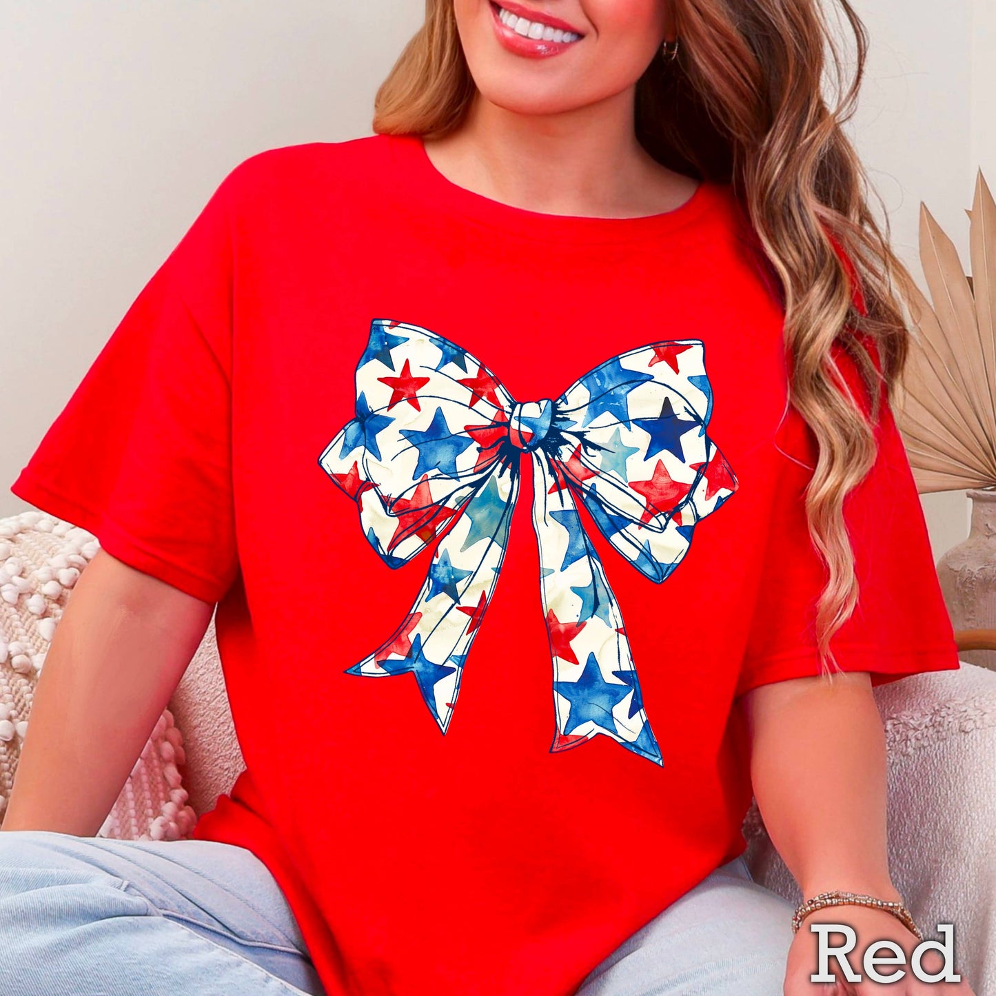 July 4th Coquette Star Bow Graphic Tee | Gildan