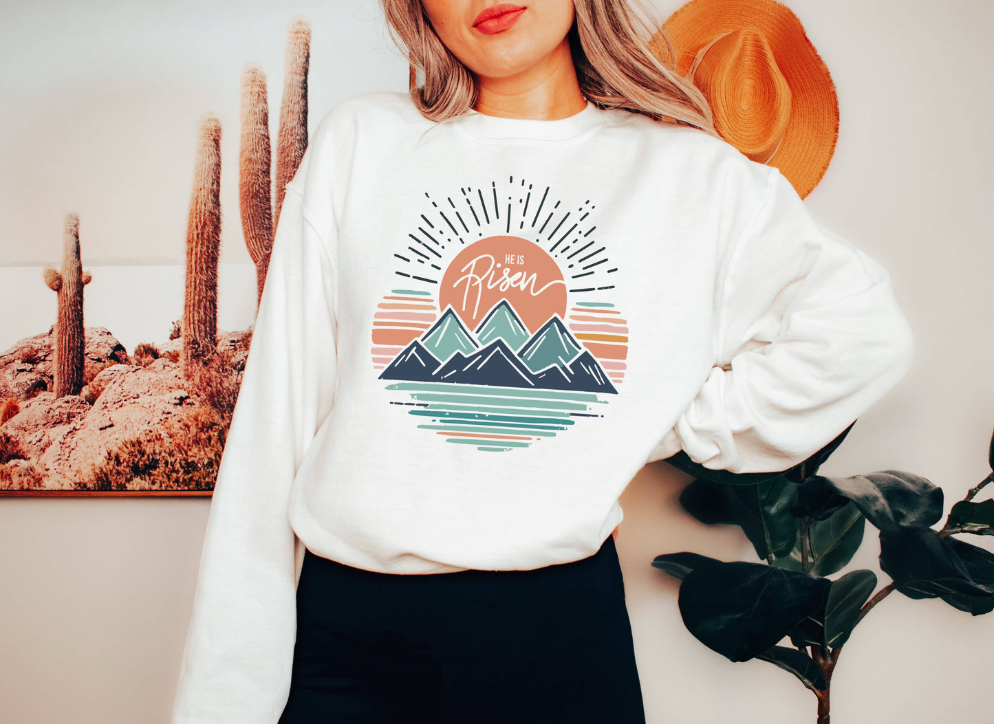 He Is Risen Mountains Crew Neck Sweatshirt