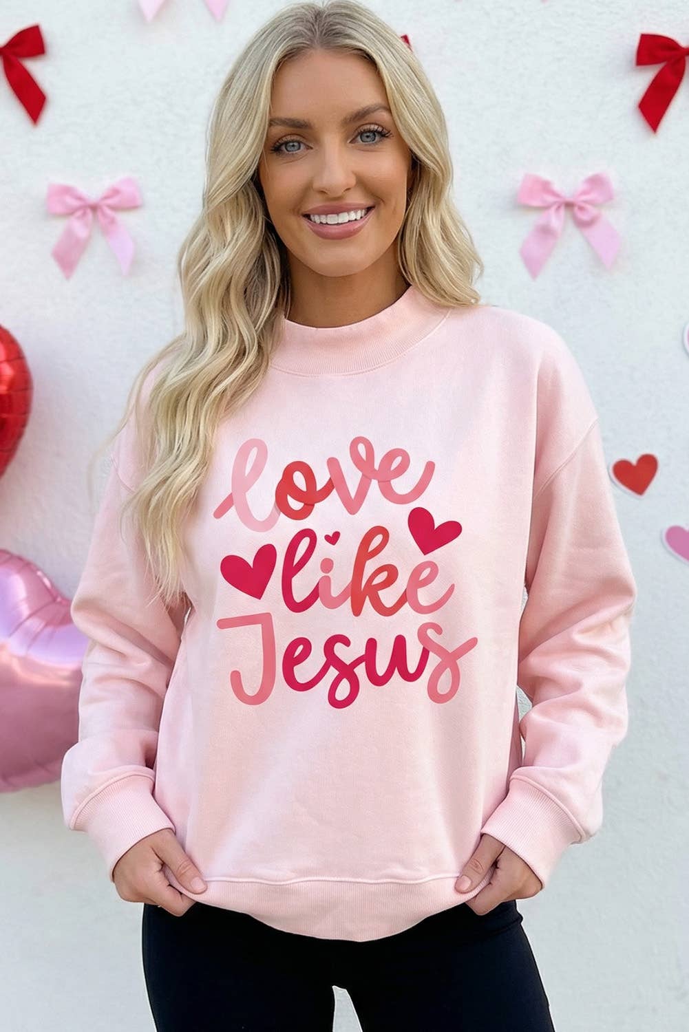 66love Like Jesus Valentines Day Mock Neck Sweatshirt (S-Xl)