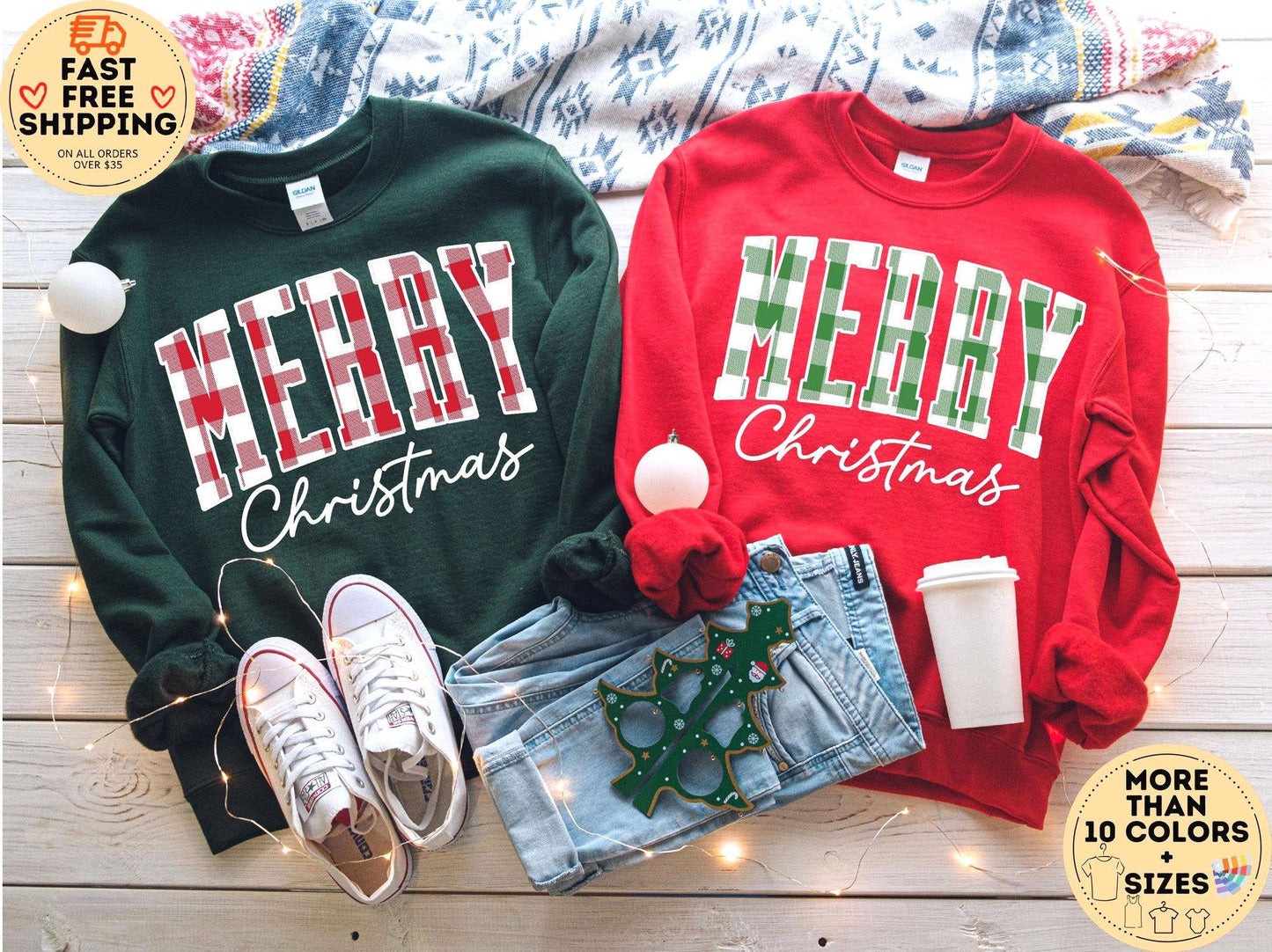 Merry Christmas Buffalo Plaid Sweater Family Xmas Gift