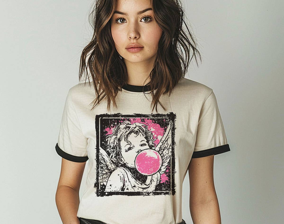 Cupid Bubblegum Stamp - Valentines Day Ringer Shirt