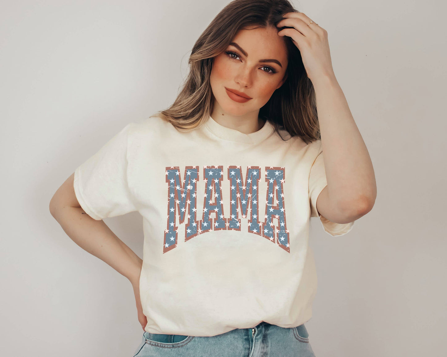 Mama College Block Stars Tee | Patriotic T Shirt | Usa Tee