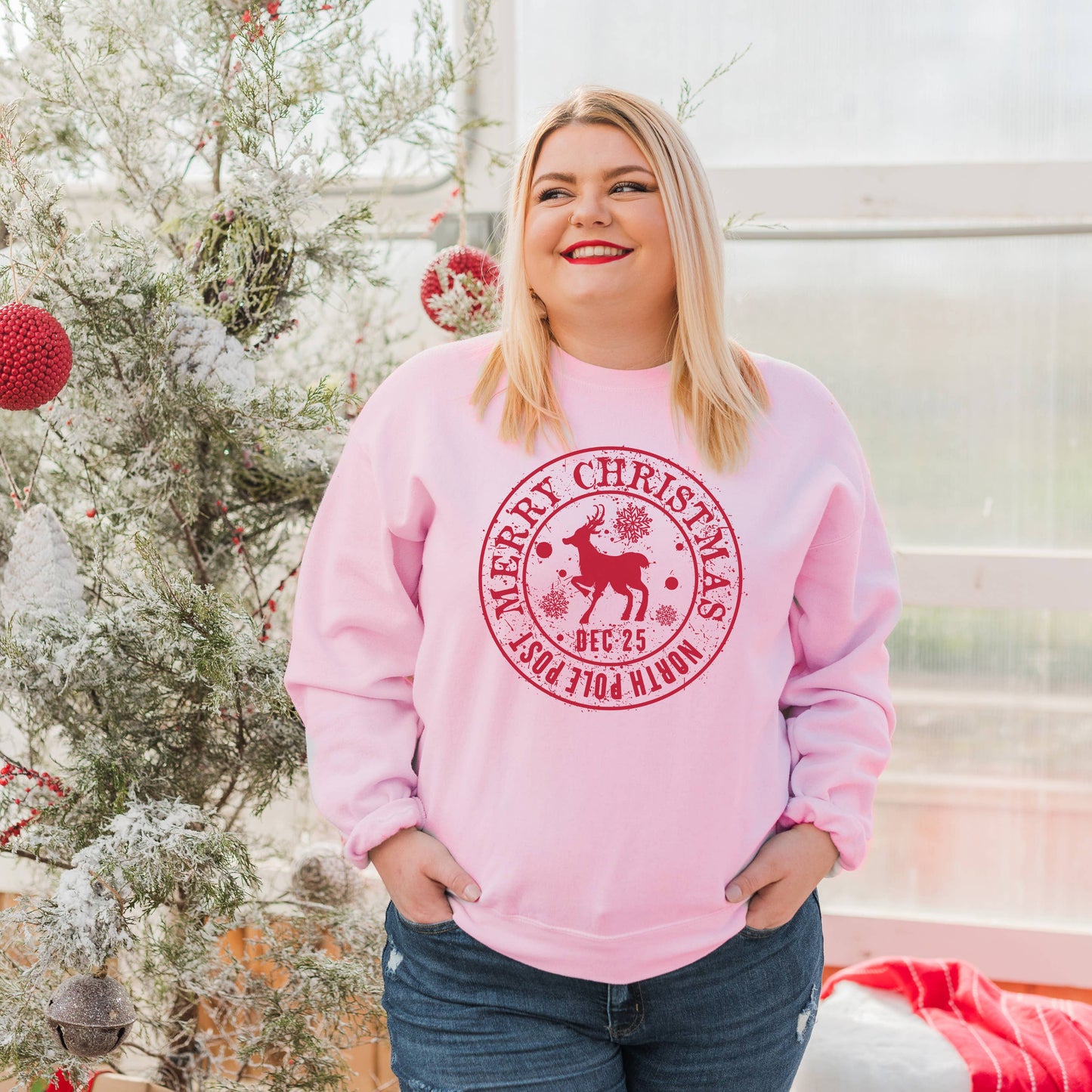 Merry Christmas Stamp Crewneck Sweatshirt | Christmas | Siz