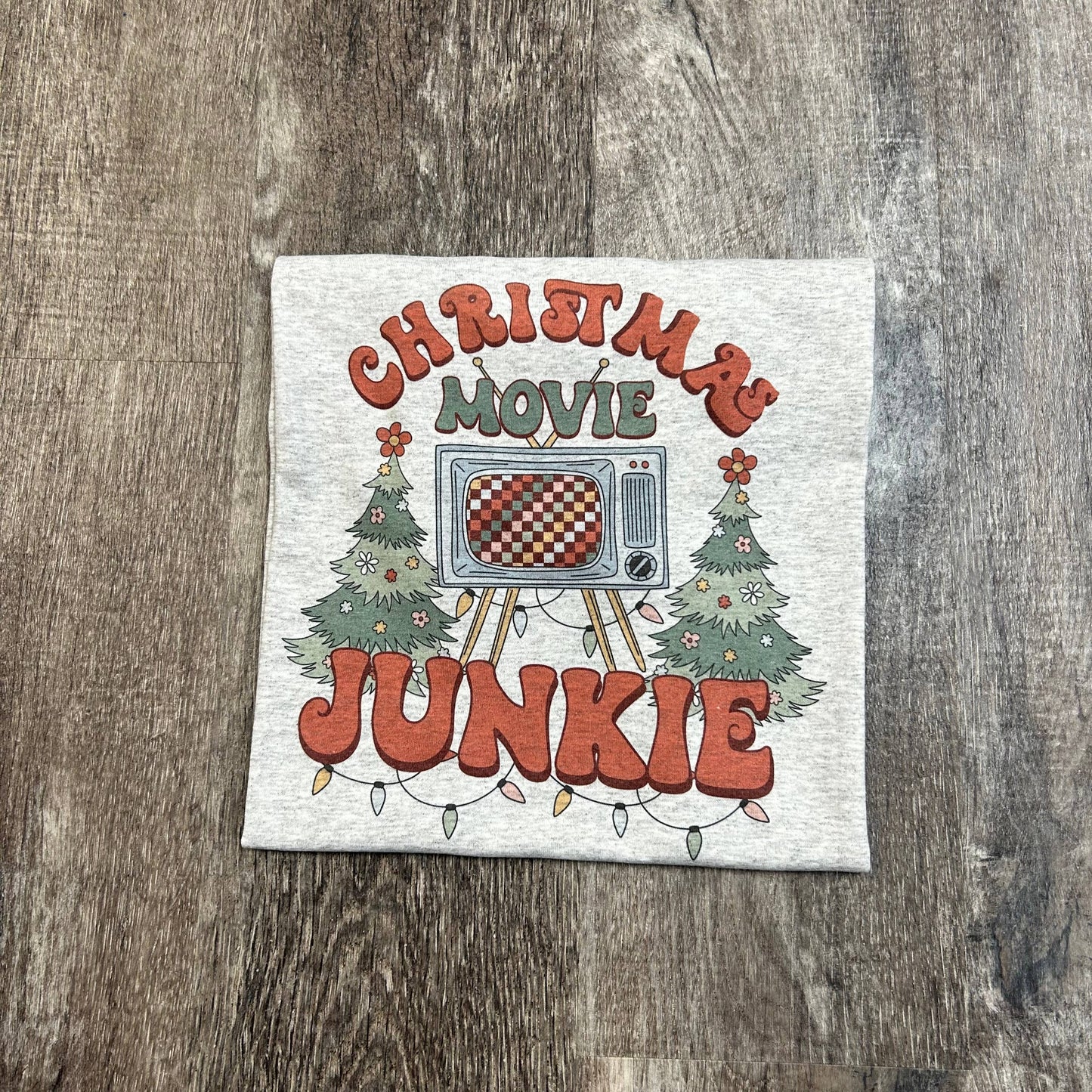 Christmas Movie Junkie On Ash Gray Tee