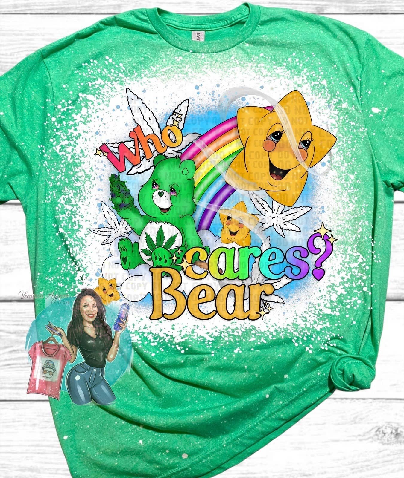 Who Cares Bear Bleached Tee - Funny 90's Sarcastic Shirt